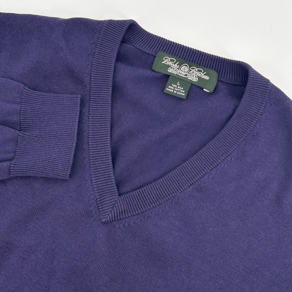 Brooks‎ Brothers Country Club Mens Large Navy Blue Silk Blend V-Neck Sweater